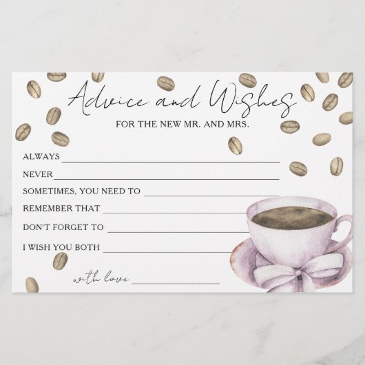 コーヒーブライダルシャワーアドバイスと願い 便箋 (正面)