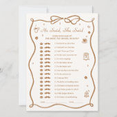 コーヒーブライダルシャワー彼は彼女はゲームカードを言った 招待状 (正面)