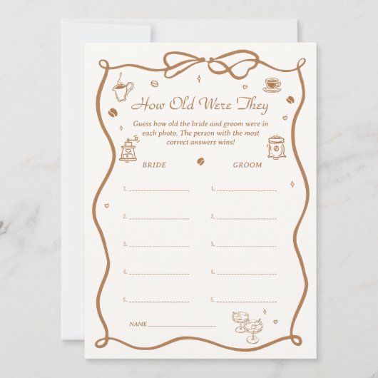 コーヒーブライダルシャワー彼らはゲームカードを何歳だった 招待状 (正面)