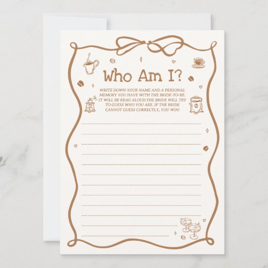 コーヒーブライダルシャワー推測Iゲームカード 招待状 (正面)