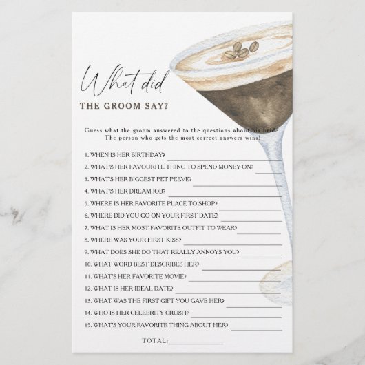 コーヒーブライダルシャワー新郎は何と言った (正面)