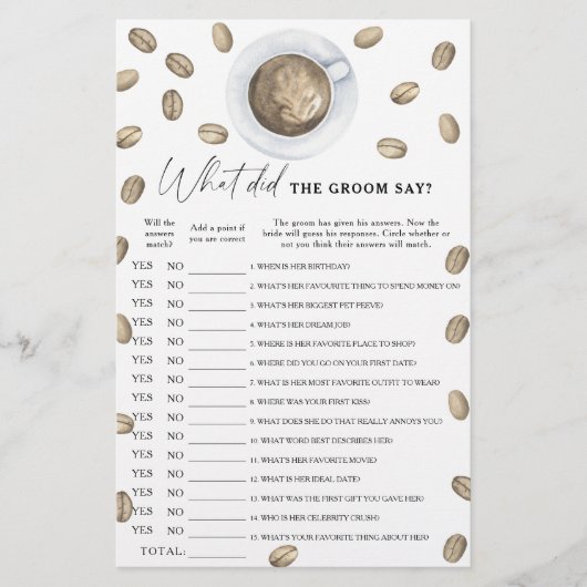 コーヒーブライダルシャワー新郎は何と言った (正面)