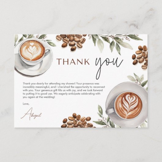 コーヒーブライダルシャワー – 愛が醸造ありがとう エンクロージャーカード (正面)