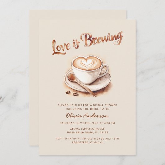 コーヒーブライダルシャワー 招待状 (正面/裏面)
