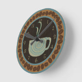 コーヒーブラウンとティール(緑がかった色)カップ ラウンド壁時計 (傾斜)
