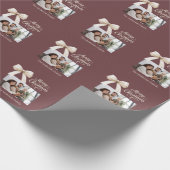 コーヒーブラウンクリームの弓の写真のスクリプトクリスマス ラッピングペーパー (角)