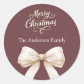 コーヒーブラウンクリーム弓クリスマス ラウンドシール (正面)