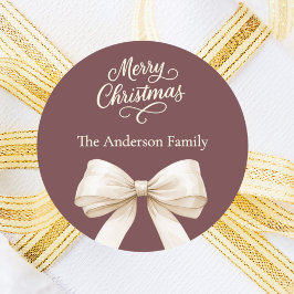 コーヒーブラウンクリーム弓クリスマス ラウンドシール