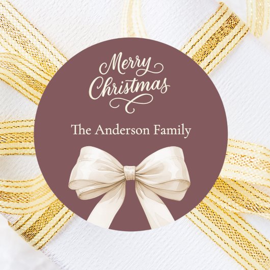 コーヒーブラウンクリーム弓クリスマス ラウンドシール
