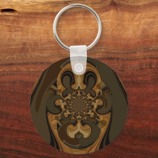 コーヒーブラウンフルード万華鏡のように千変万化するパターンアートプリント キーホルダー (正面)