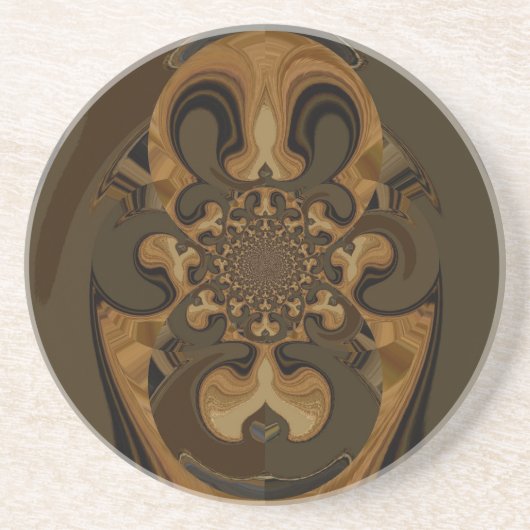 コーヒーブラウンフルード万華鏡のように千変万化するパターンアートプリント コースター (正面)