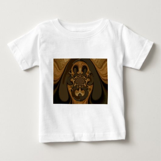 コーヒーブラウンフルード万華鏡のように千変万化するパターンアートプリント ベビーTシャツ (正面)