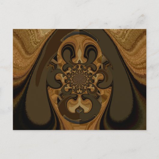 コーヒーブラウンフルード万華鏡のように千変万化するパターンアートプリント ポストカード (正面)