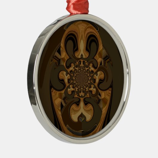 コーヒーブラウンフルード万華鏡のように千変万化するパターンアートプリント メタルオーナメント (右)