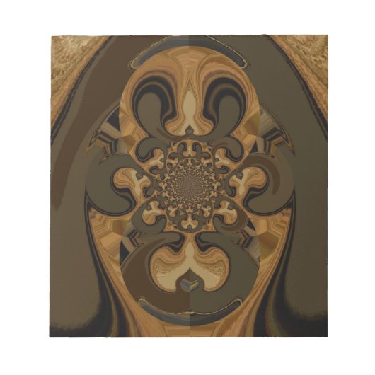 コーヒーブラウン流体カレイドスコープアートプリント ノートパッド (正面)