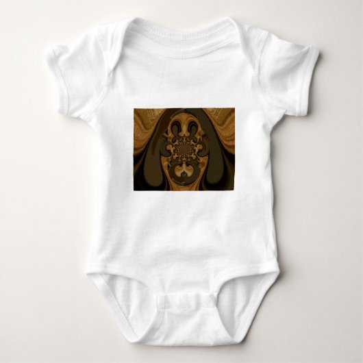 コーヒーブラウン流体カレイドスコープアートプリント ベビーボディスーツ (正面)