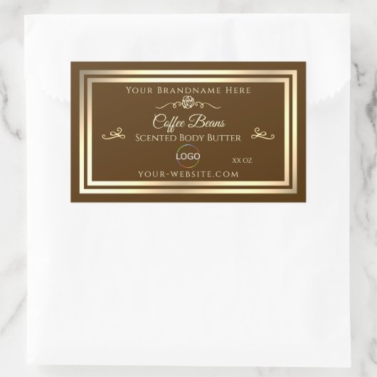 コーヒーブラウン製品ラベル金ゴールド枠（ロゴ付き） 長方形シール (バッグ)