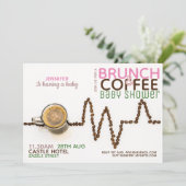 コーヒーブランチ赤ちゃんシャワー招待状ピンクグリーン 招待状 (スタンド正面)
