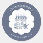 コーヒーブランチ テーマ ベベ カフェ ブルー 2 ベビーシャワー ラウンドシール (正面)