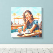 コーヒーブレイクの女の子 キャンバスプリント (インサイチュ (ウッドフロア))