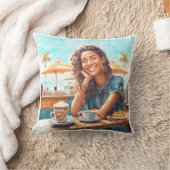 コーヒーブレイクの女の子 クッション (ブランケット)