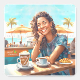 コーヒーブレイクの女の子 スクエアシール