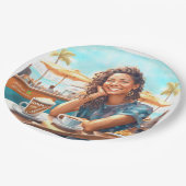 コーヒーブレイクの女の子 ペーパープレート (アングル)