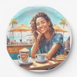 コーヒーブレイクの女の子 ペーパープレート