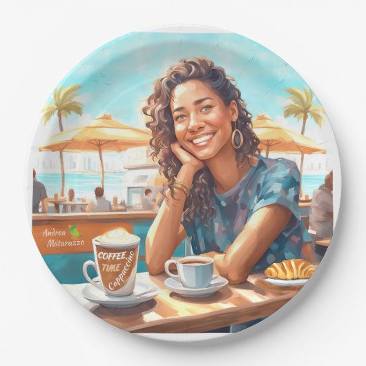 コーヒーブレイクの女の子 ペーパープレート (正面)