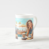 コーヒーブレイクの女の子 ボーンチャイナマグカップ (正面右)