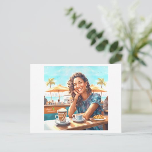 コーヒーブレイクの女の子 ポストカード (スタンド正面)