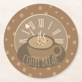 コーヒーブレイククロックと豆のカフェ ラウンドペーパーコースター (正面)