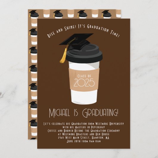 コーヒーブレックファーストブランチ卒業パーティー 招待状 (正面/裏面)