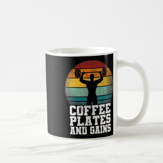 コーヒープレートと利得 – レトロ重量挙げ作業 コーヒーマグカップ (右)
