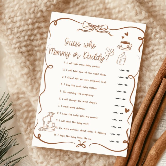 コーヒーベイビーはいま育ち中！ママ？パパ？ (Hand Drawn Coffee Baby Shower Guess Who Mommy or Daddy Game)