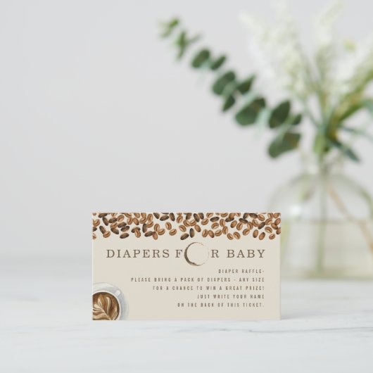 コーヒーベビーが赤ちゃんシャワーおむつラッフルを醸造している エンクロージャーカード (スタンド正面)