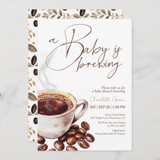 コーヒーベビーは赤ちゃんシャワー招待状 サンキューカード (正面/裏面)