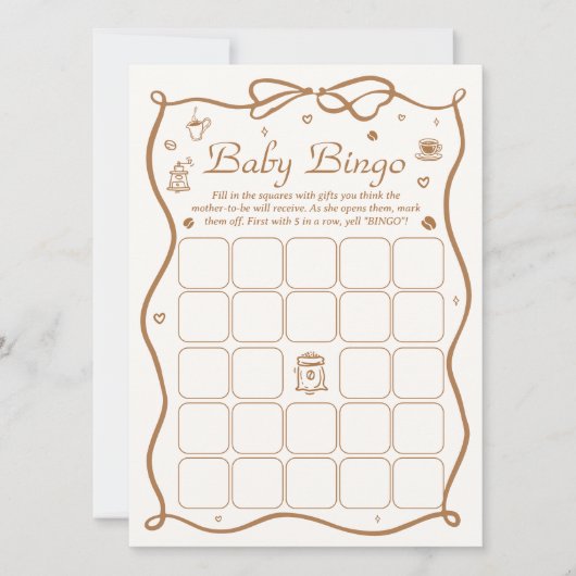 コーヒーベビーは醸造ベビーシャワービンゴゲームカード 招待状 (正面)