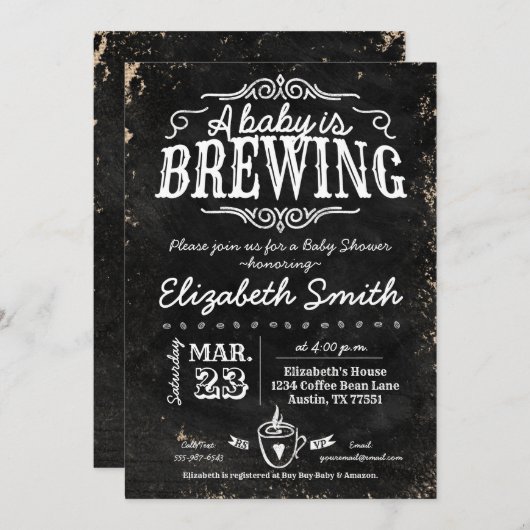 コーヒーベビー醸造チョークボードベビーシャワー 招待状 (正面/裏面)