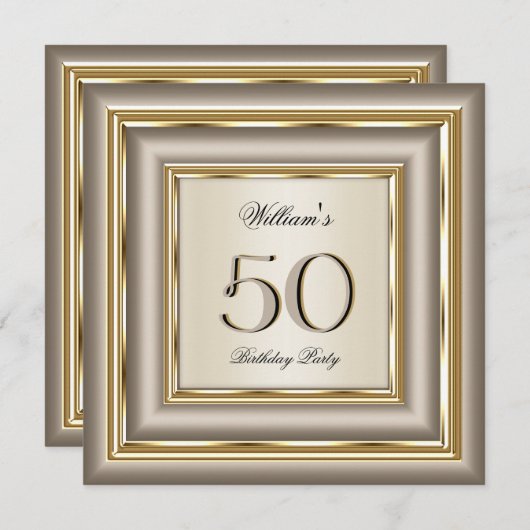 コーヒーベージュクリーム金ゴールドシルバーバースデーパーティー2 招待状 (正面/裏面)