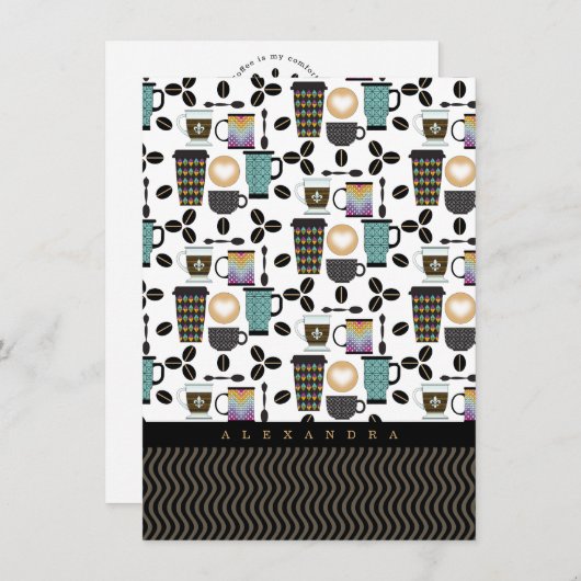 コーヒーペアマグカップ、カップと豆類のパターンノートカード ノートカード (正面/裏面)