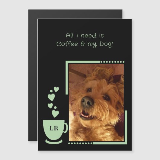 コーヒーペット写真ブラックグリーン磁気カード マグネット招待状 (正面/裏面)