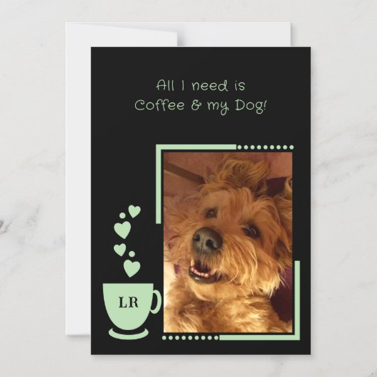 コーヒーペット写真ブラックグリーン磁気カード マグネット招待状 (正面)