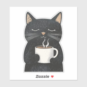 コーヒーボホ一杯の眠い黒猫 シール