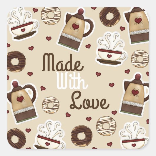 コーヒーポットおよびコップ スクエアシール (正面)