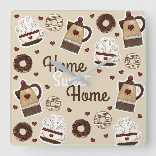 コーヒーポットとカップ スクエア壁時計 (正面)