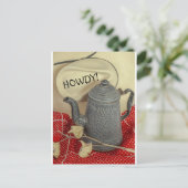 コーヒーポットとテーブルでカウボーイハット ポストカード (スタンド正面)