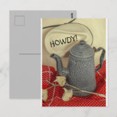 コーヒーポットとテーブルでカウボーイハット ポストカード (正面/裏面)