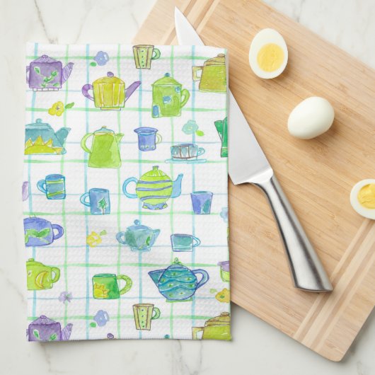 コーヒーポットティーポッツフラワー キッチンタオル (四つ折り)