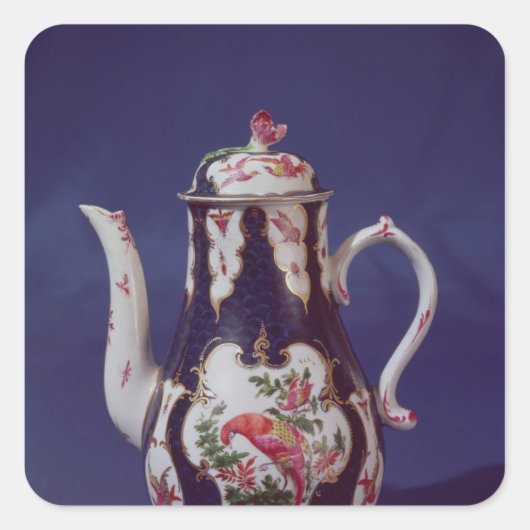 コーヒーポット飾と鳥 スクエアシール (正面)